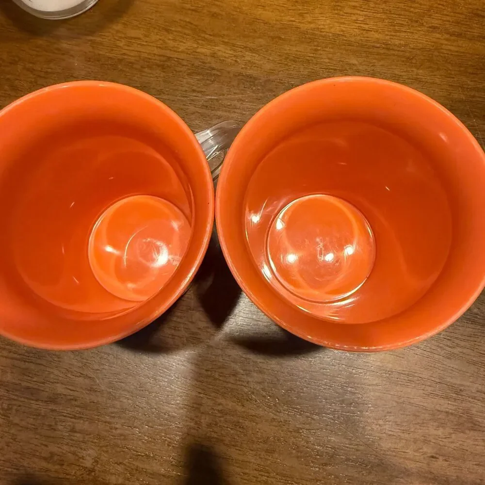 Set of 6 Vtg Insulated Plastic Mugs Double Wall Gold Leaf Print MCM